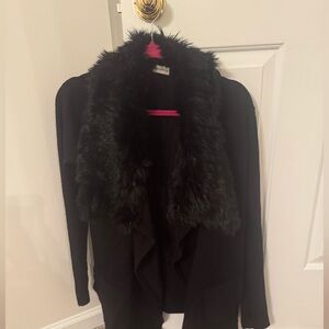 Black Faux Fur Trim Cardigan